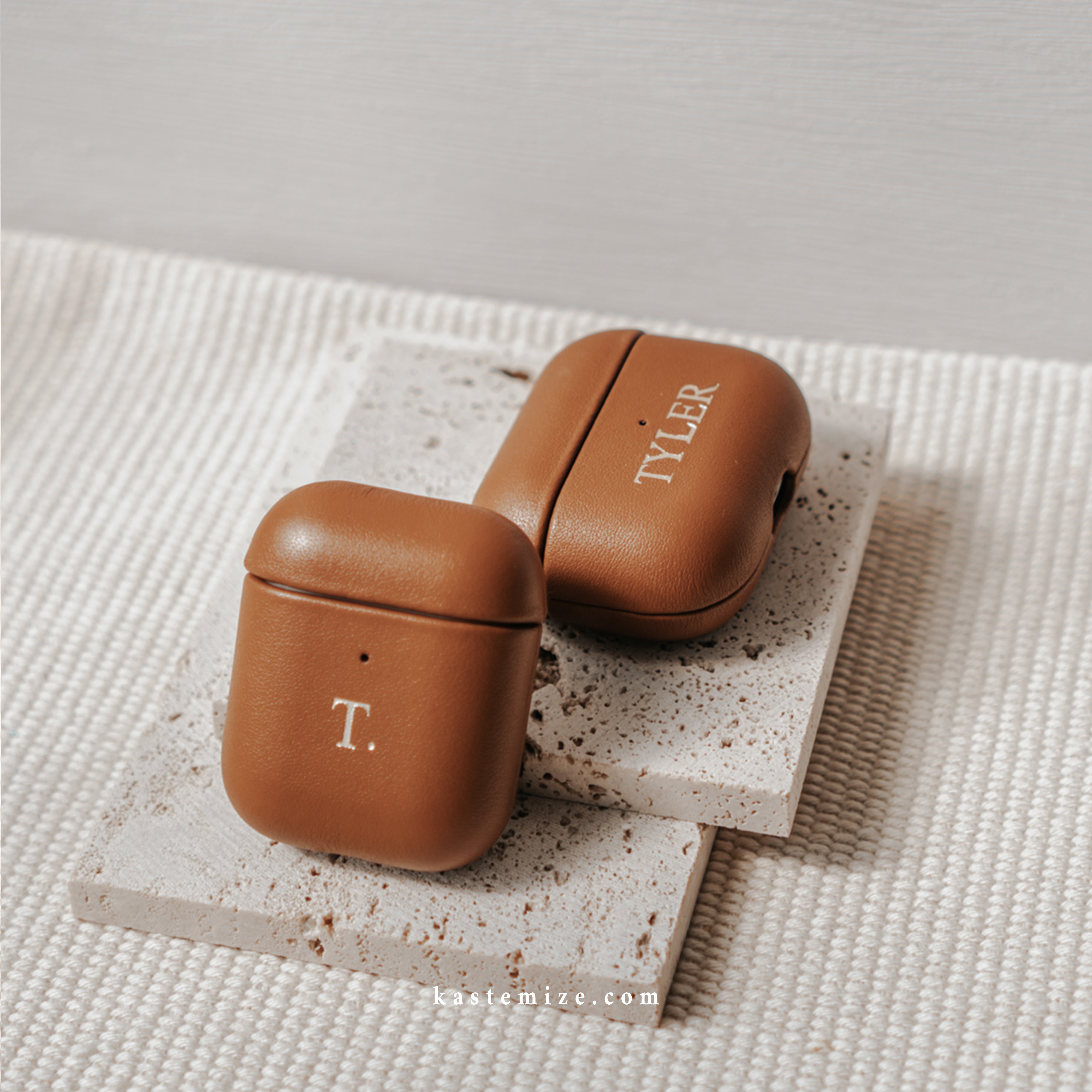 Personalised Brown Airpods Case in Singapore with name engraving and customisation
