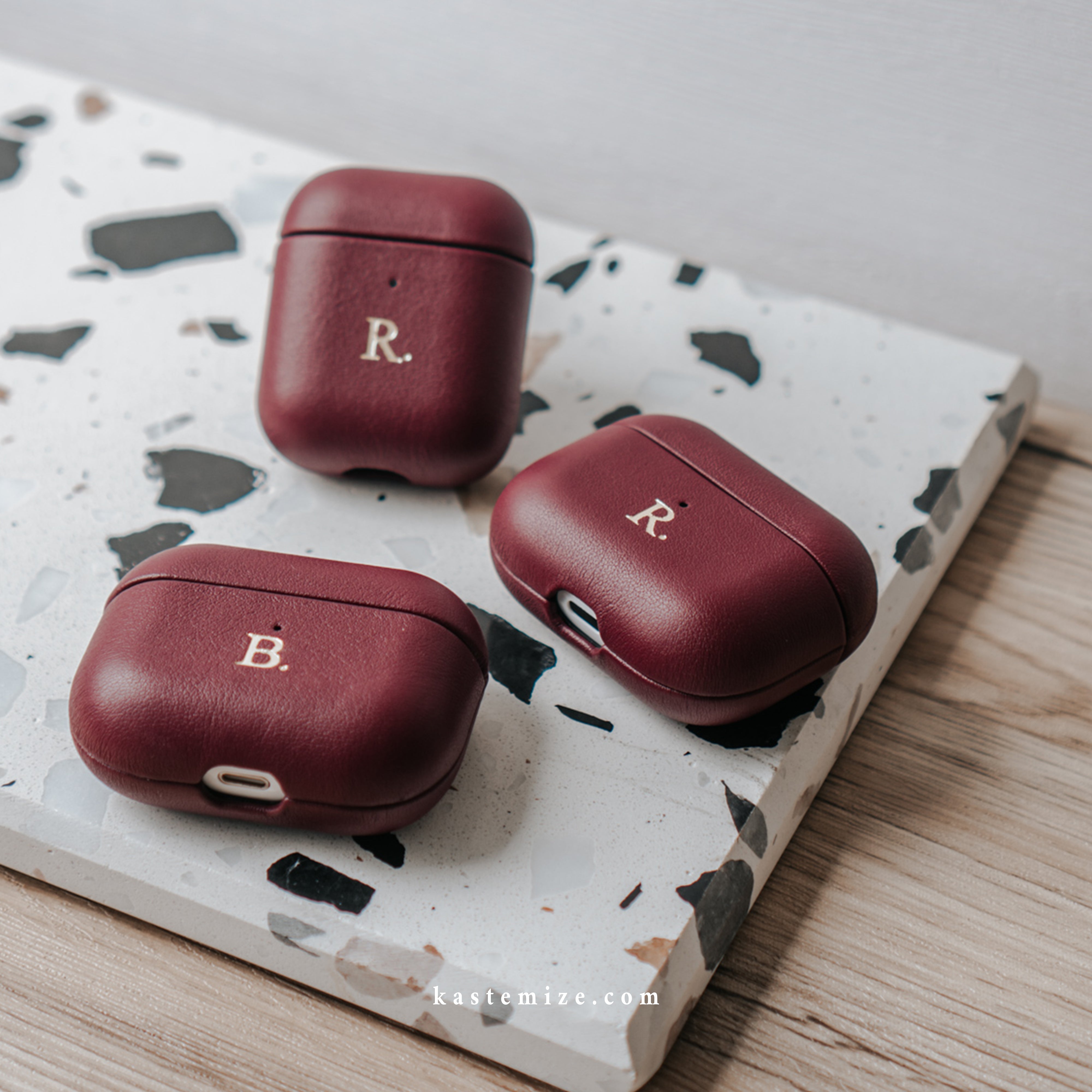 Personalised Burgundy Airpods Case in Singapore with name engraving and customisation
