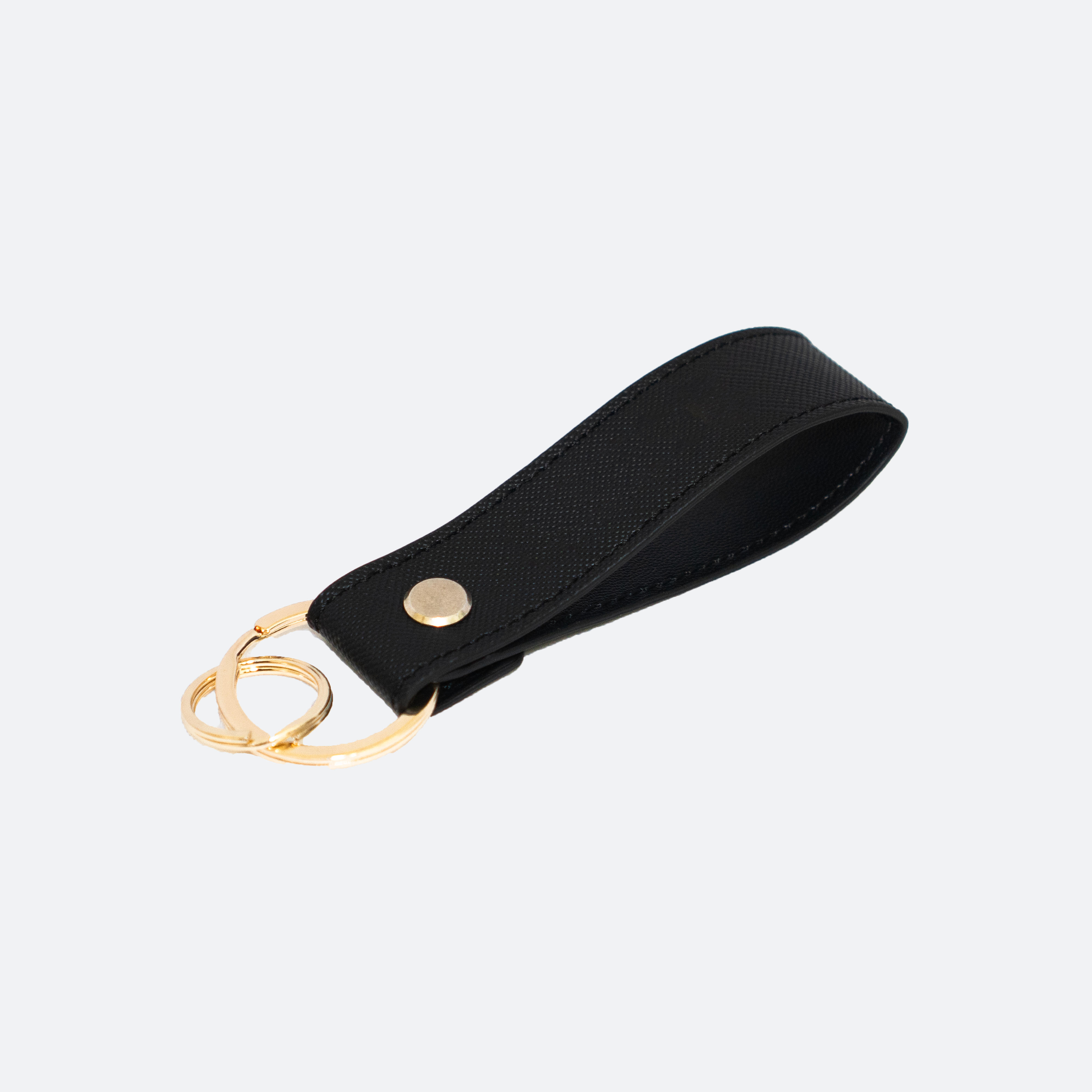 Emerson Saffiano Leather Keychain in Black - Kastemize
