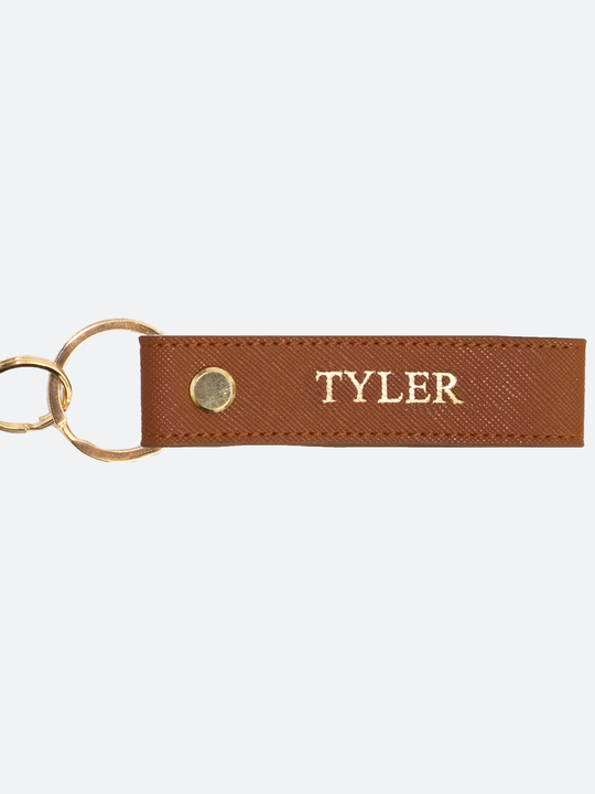 Emerson Saffiano Leather Keychain in Brown