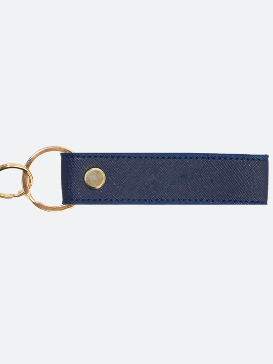 Emerson Saffiano Leather Keychain in Oxford Blue