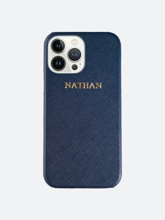 Harper Saffiano Wrap Leather iPhone 13 Pro Max Case in Midnight Navy